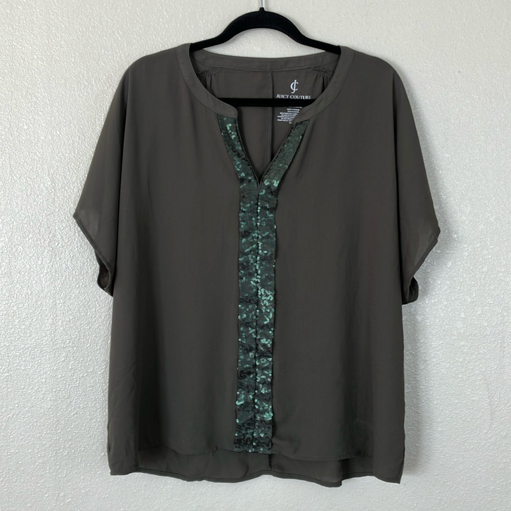 Juicy Couture Green Sequin Blouse Top, XL